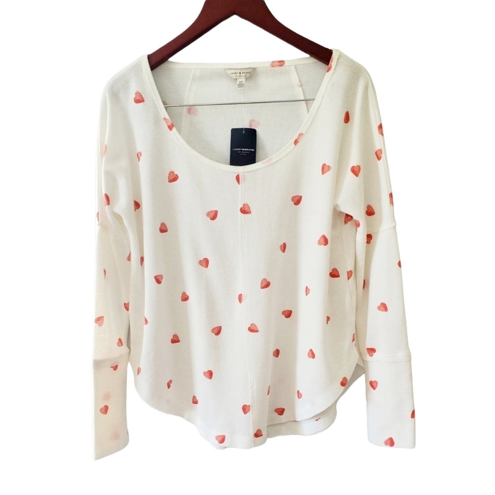 Lucky Brand Heart Waffle Knit Crop Top Lightweight Size Small/NWT
